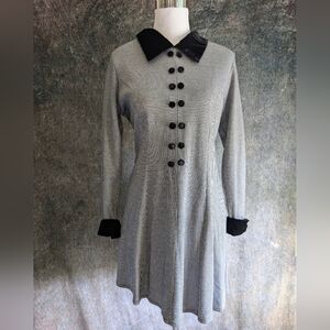 Classic Vintage  Contrast Collar Knit Dress Timeless Black & White